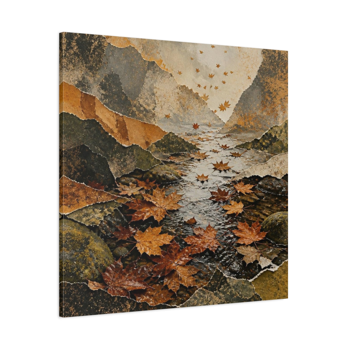 Side Mockup 1. Wabi Sabi Autumn Leaves shown as canvas print