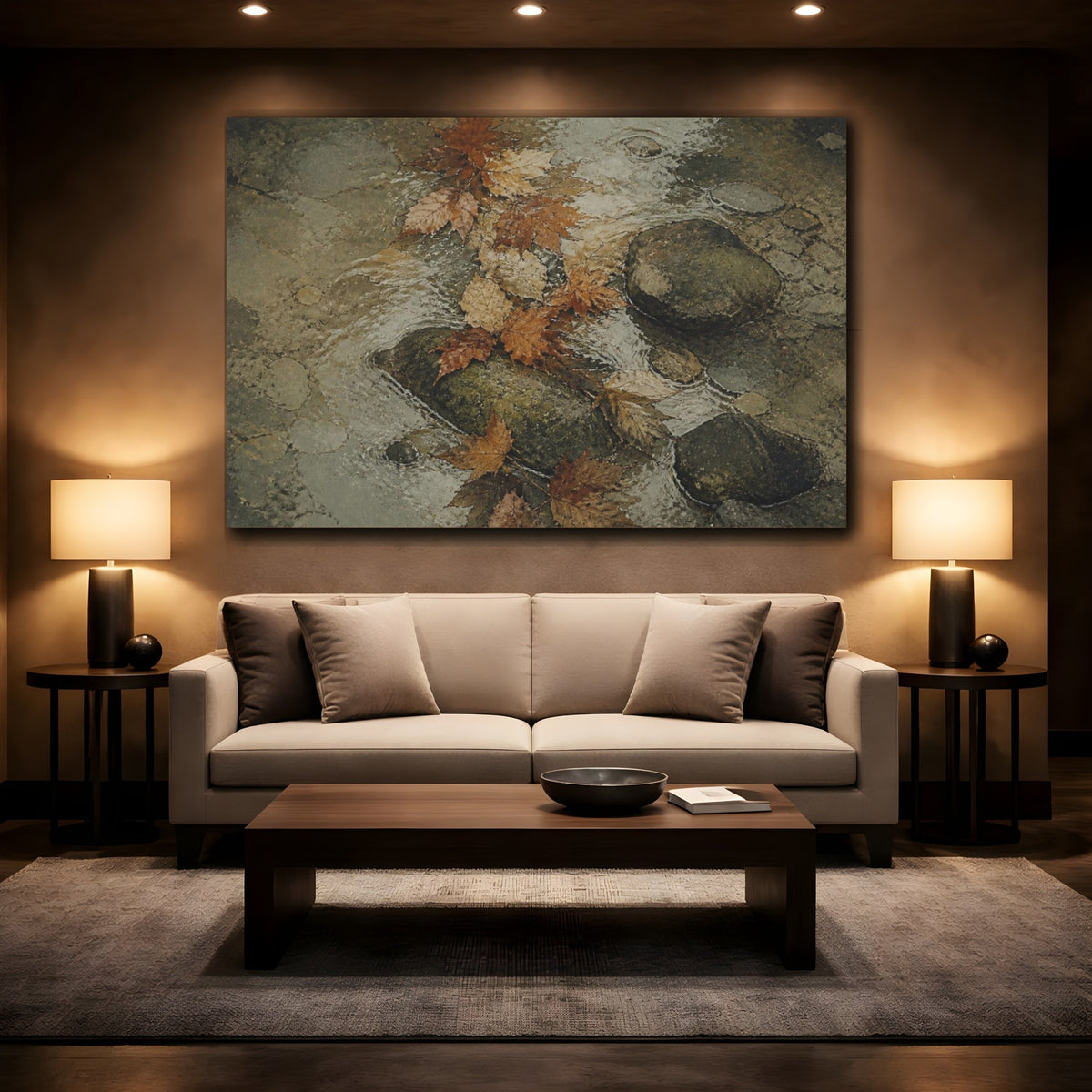 Mockup 2. Wabi Sabi Autumn Leaves shown as canvas print