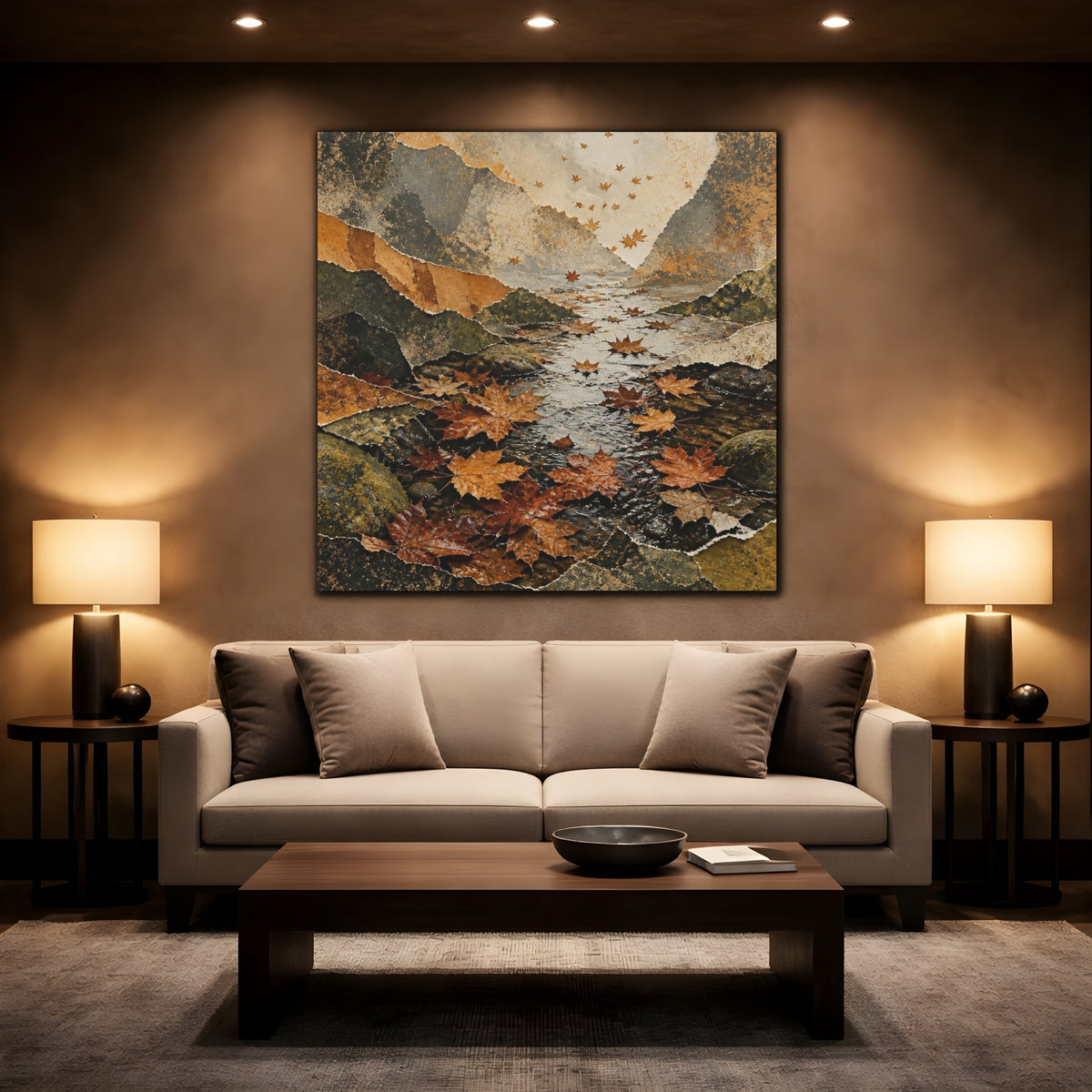 Mockup 2. Wabi Sabi Autumn Leaves shown as canvas print