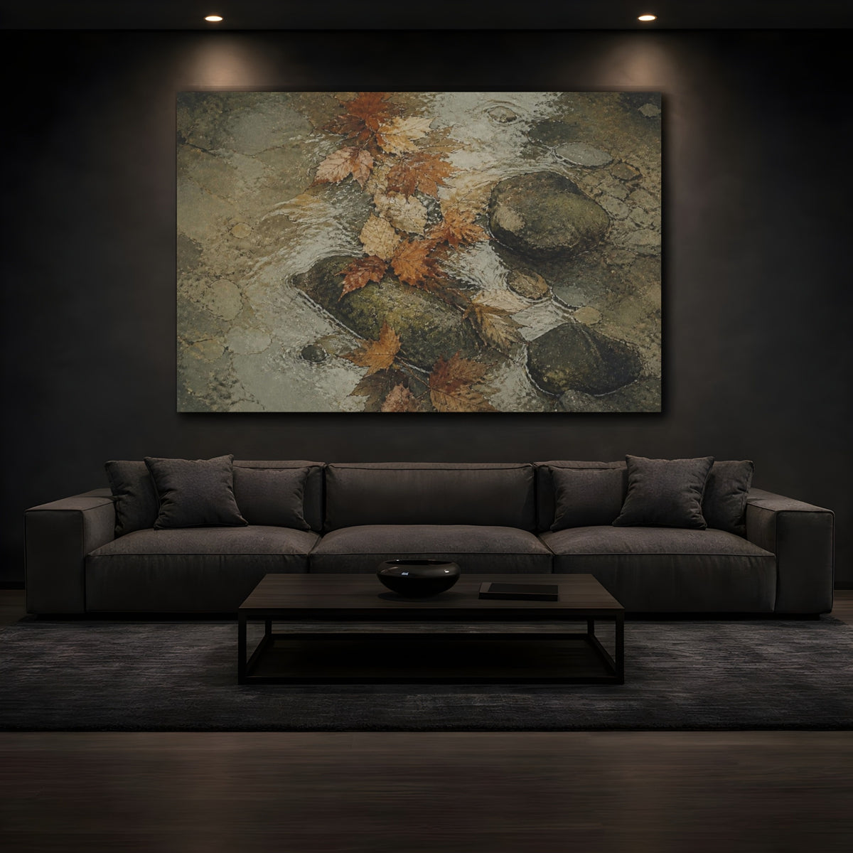 Mockup 3. Wabi Sabi Autumn Leaves shown as canvas print