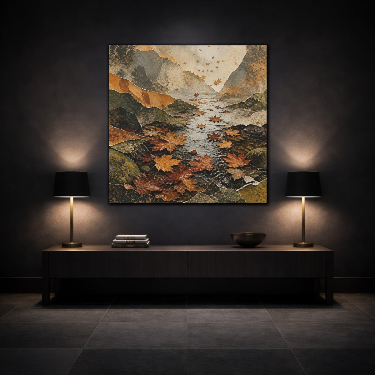 Mockup 3. Wabi Sabi Autumn Leaves shown as canvas print