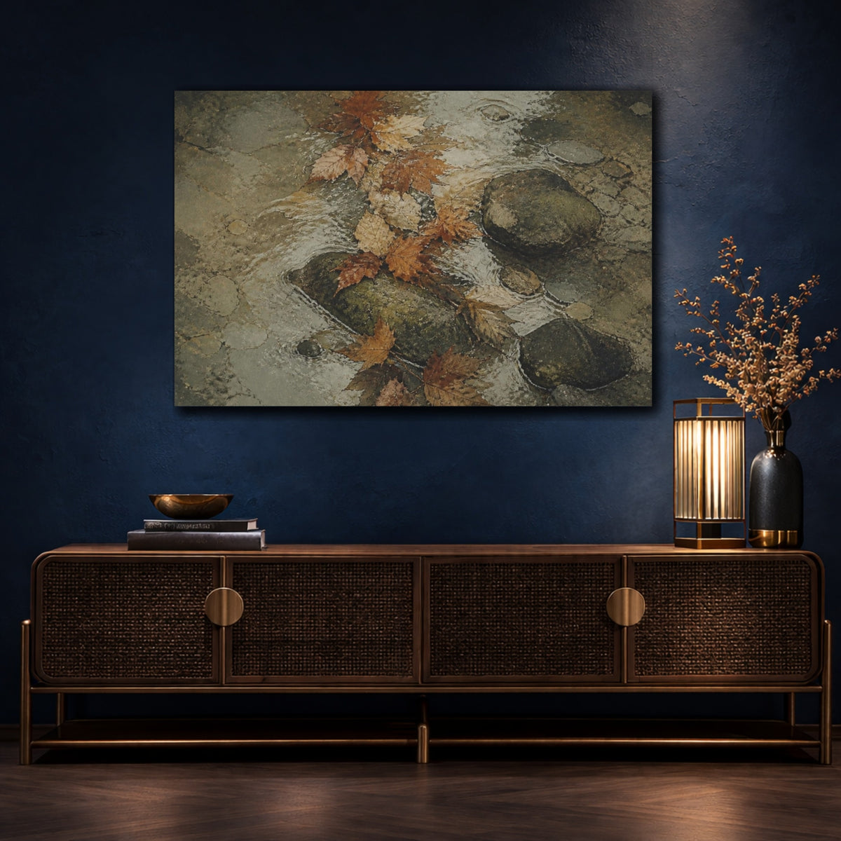 Mockup 4. Wabi Sabi Autumn Leaves shown as canvas print
