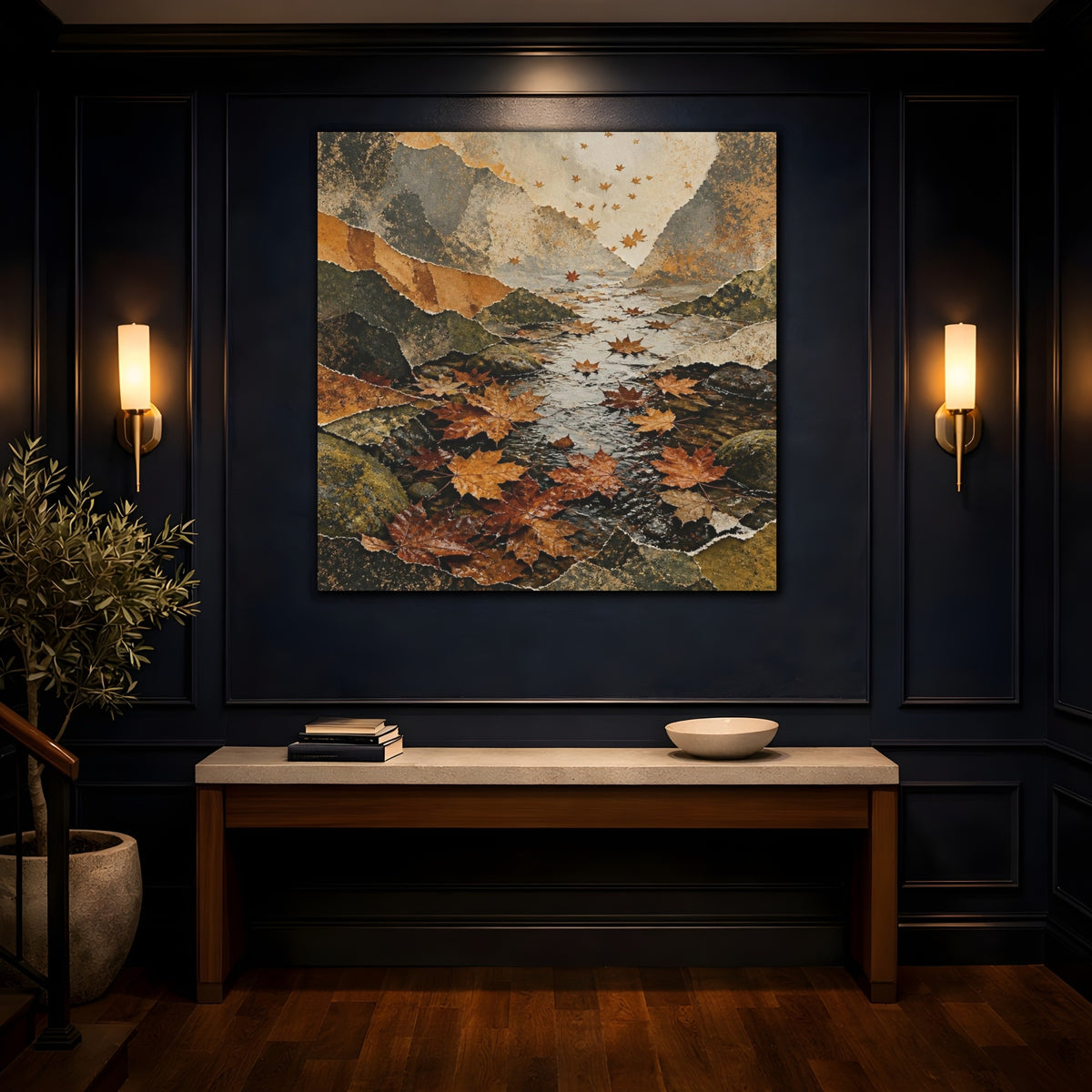 Mockup 4. Wabi Sabi Autumn Leaves shown as canvas print
