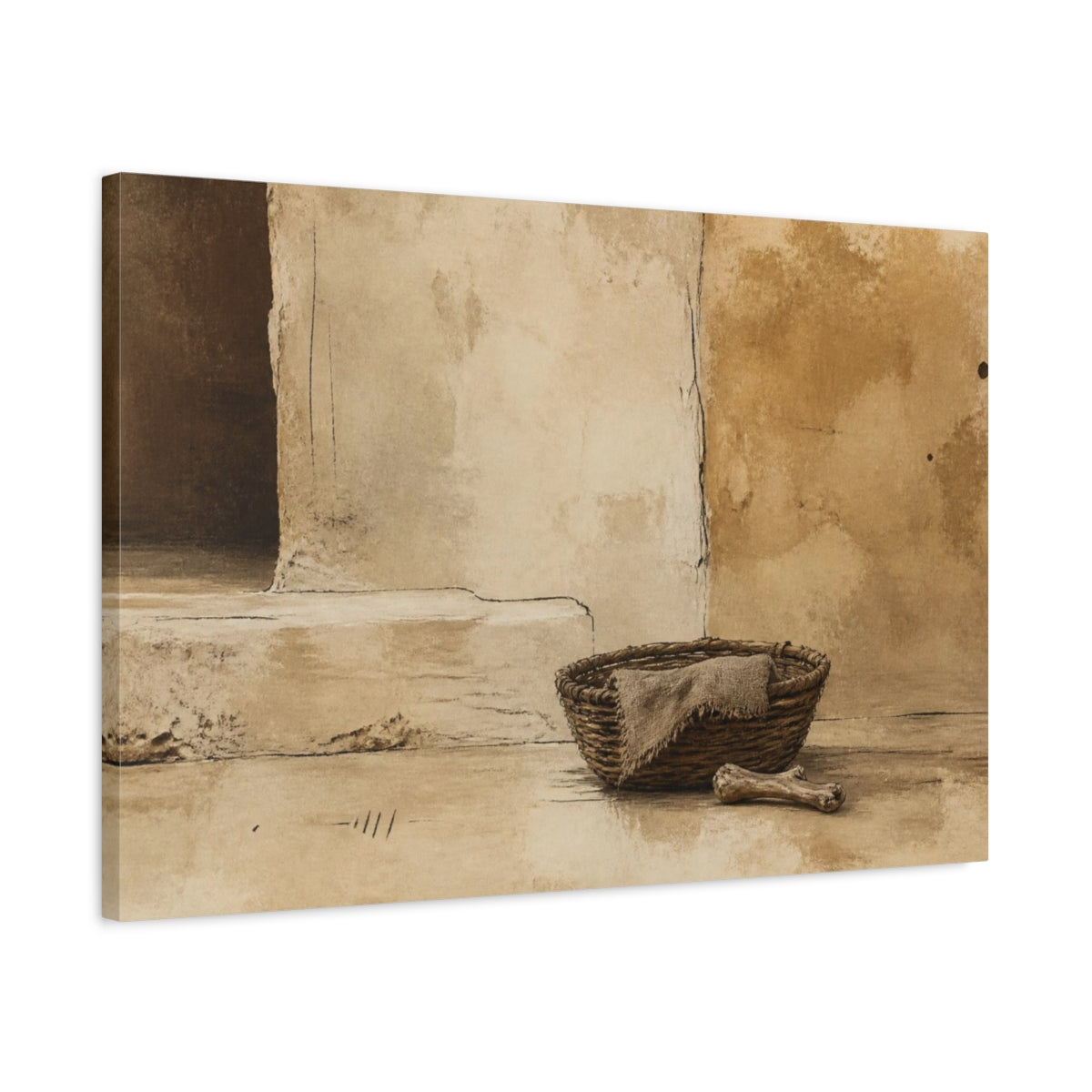 Side Mockup 2. Wabi Sabi Basket Study shown as canvas print