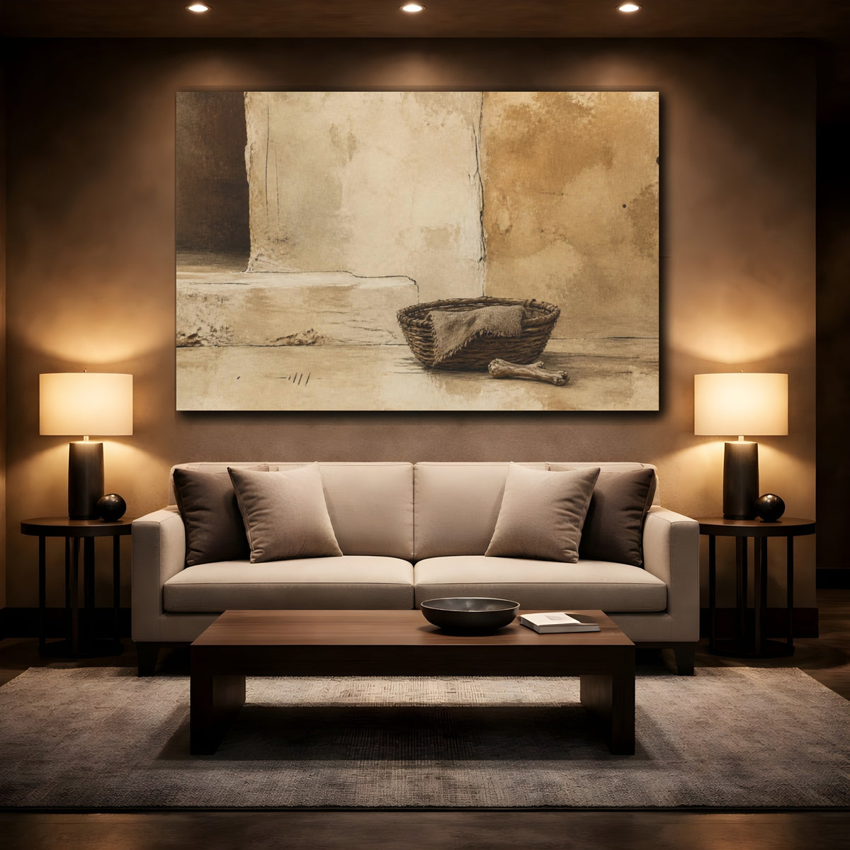 Mockup 2. Wabi Sabi Basket Study shown as canvas print