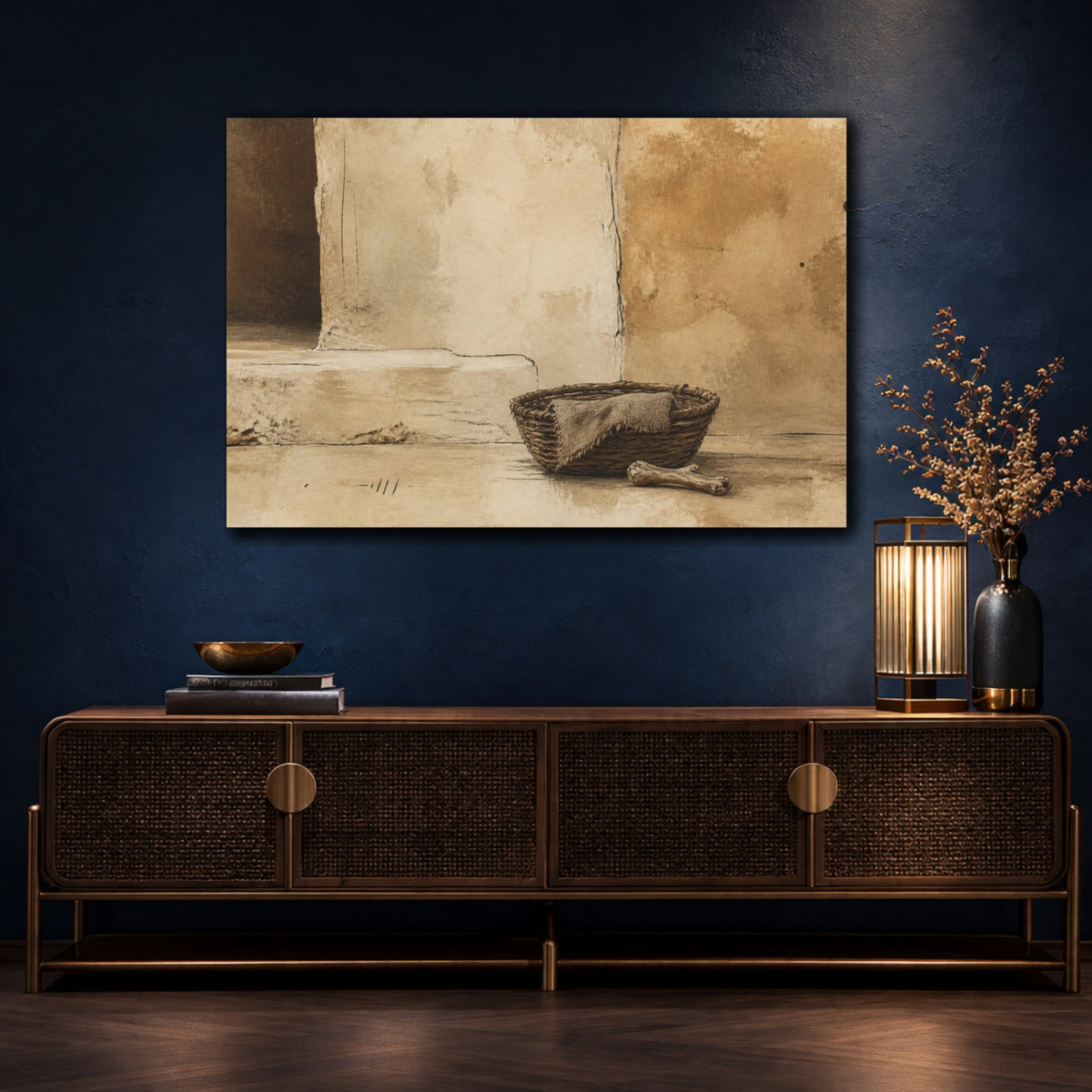 Mockup 4. Wabi Sabi Basket Study shown as canvas print