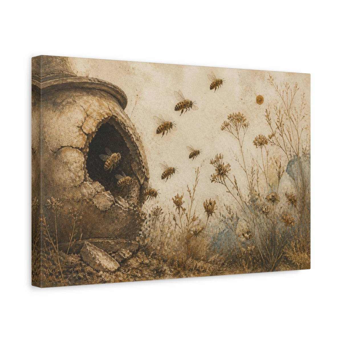 Side Mockup 4. Wabi Sabi Bees & Hive shown as canvas print