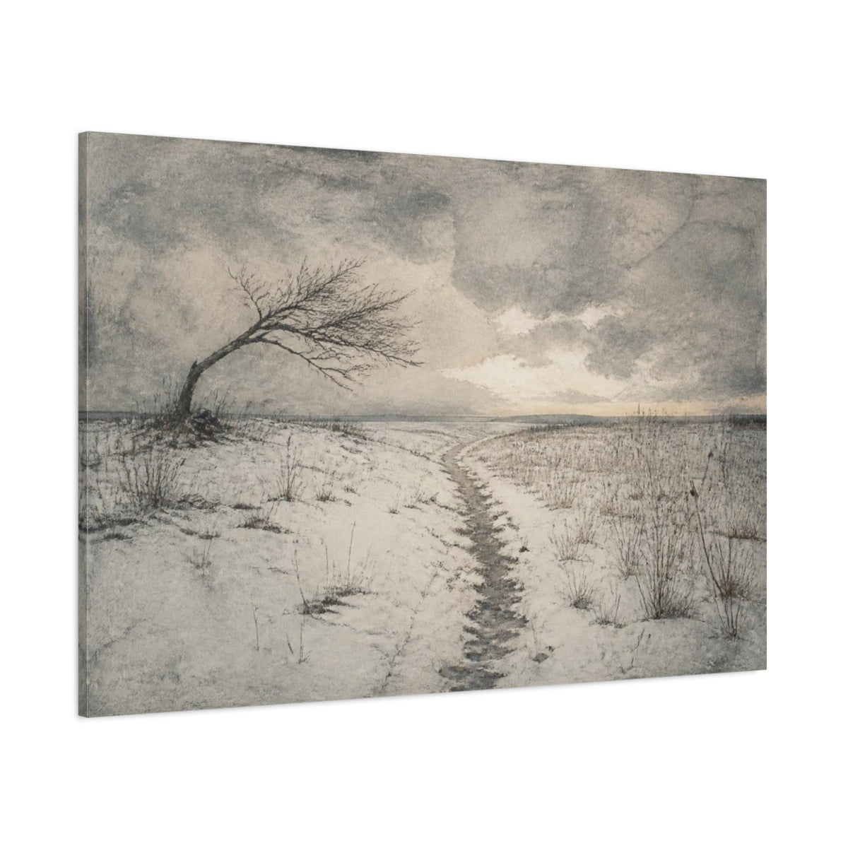 Side Mockup 1. Wabi Sabi Bent Tree shown as canvas print