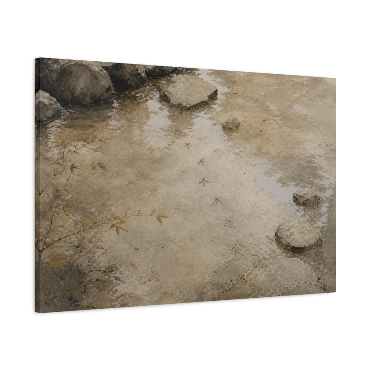 Main Mockup. Wabi-Sabi Bird Tracks shown as canvas print