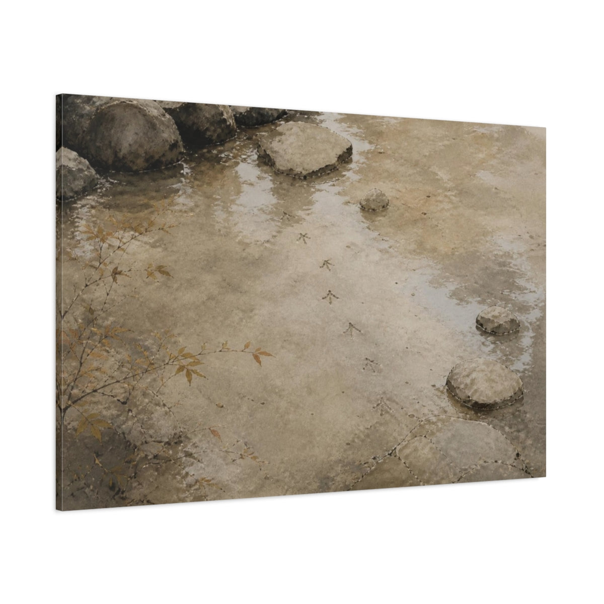 Side Mockup 1. Wabi-Sabi Bird Tracks shown as canvas print