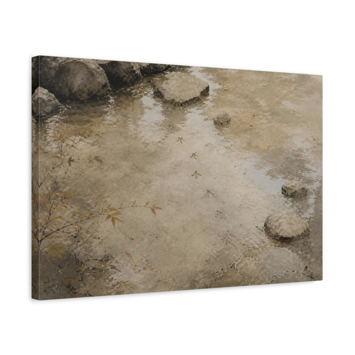 Side Mockup 3. Wabi-Sabi Bird Tracks shown as canvas print