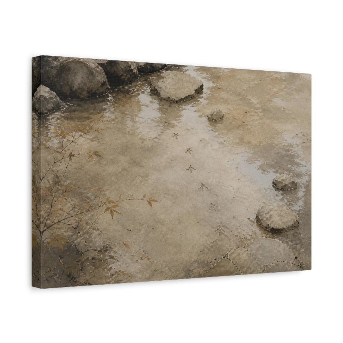 Side Mockup 4. Wabi-Sabi Bird Tracks shown as canvas print