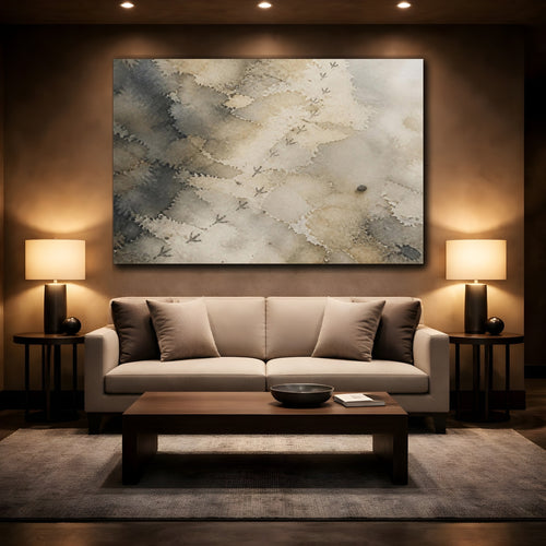 Mockup 2. Wabi Sabi Bird Tracks shown as canvas print