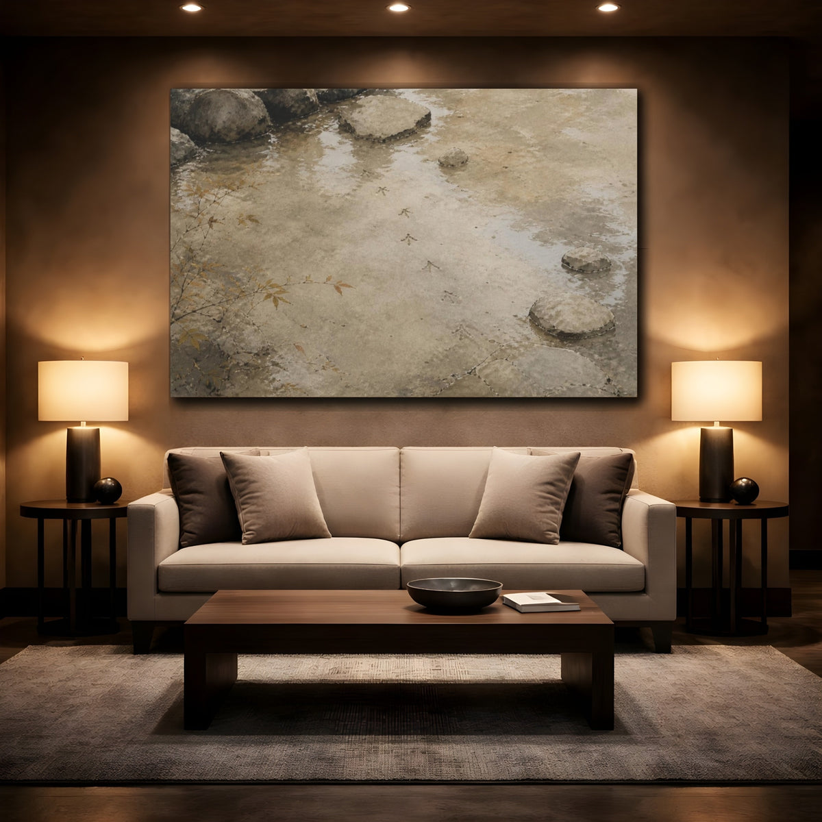 Mockup 2. Wabi-Sabi Bird Tracks shown as canvas print