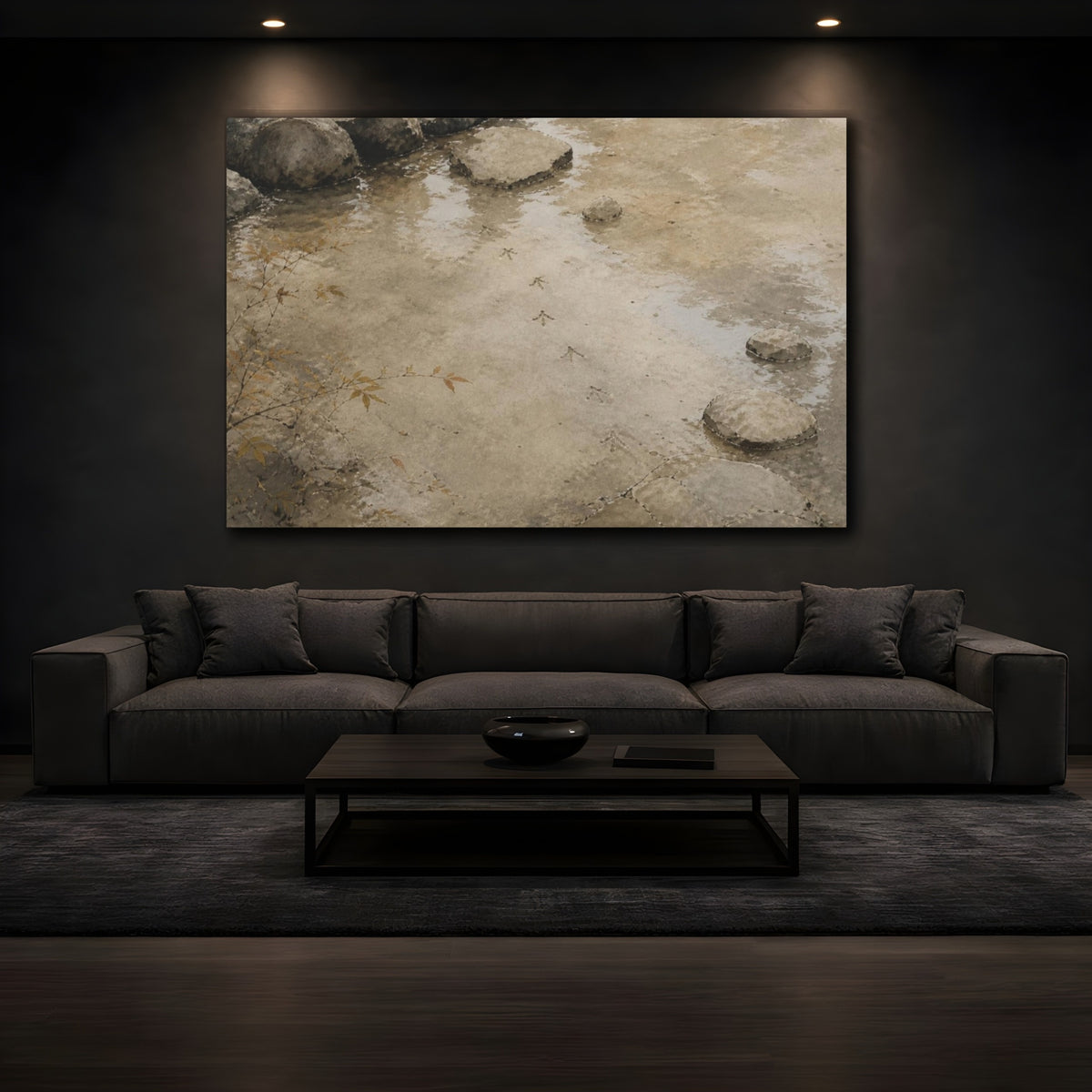 Mockup 3. Wabi-Sabi Bird Tracks shown as canvas print