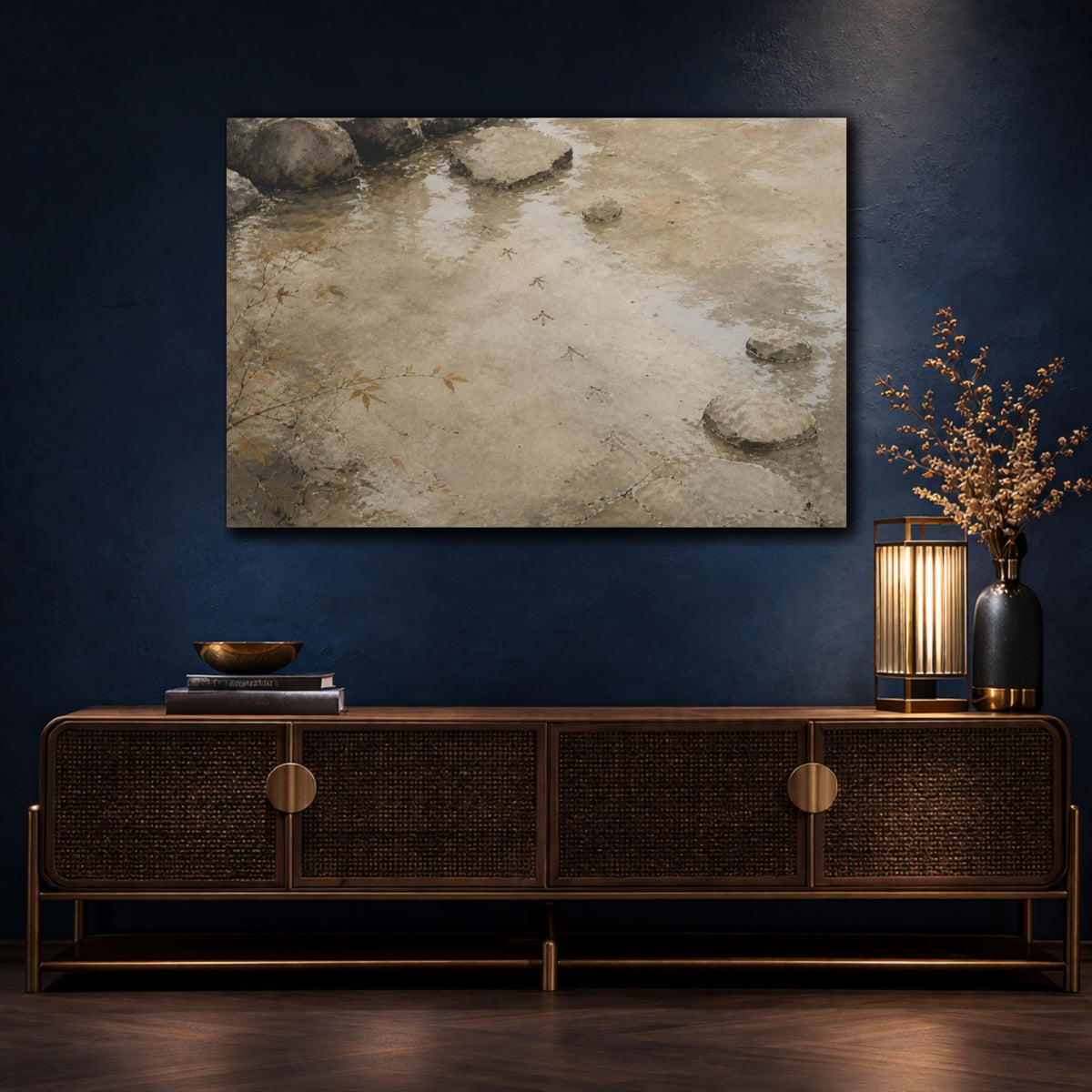 Mockup 4. Wabi-Sabi Bird Tracks shown as canvas print