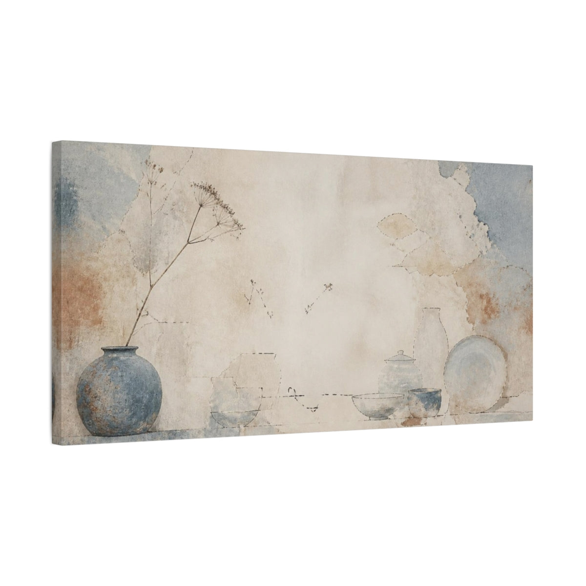 Side Mockup 1. Wabi Sabi Blue Vase shown as canvas print
