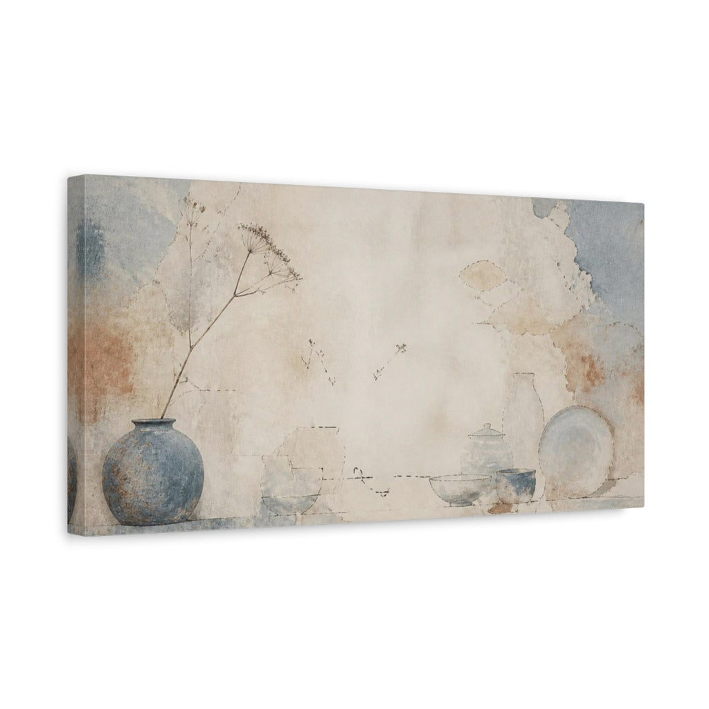 Side Mockup 3. Wabi Sabi Blue Vase shown as canvas print
