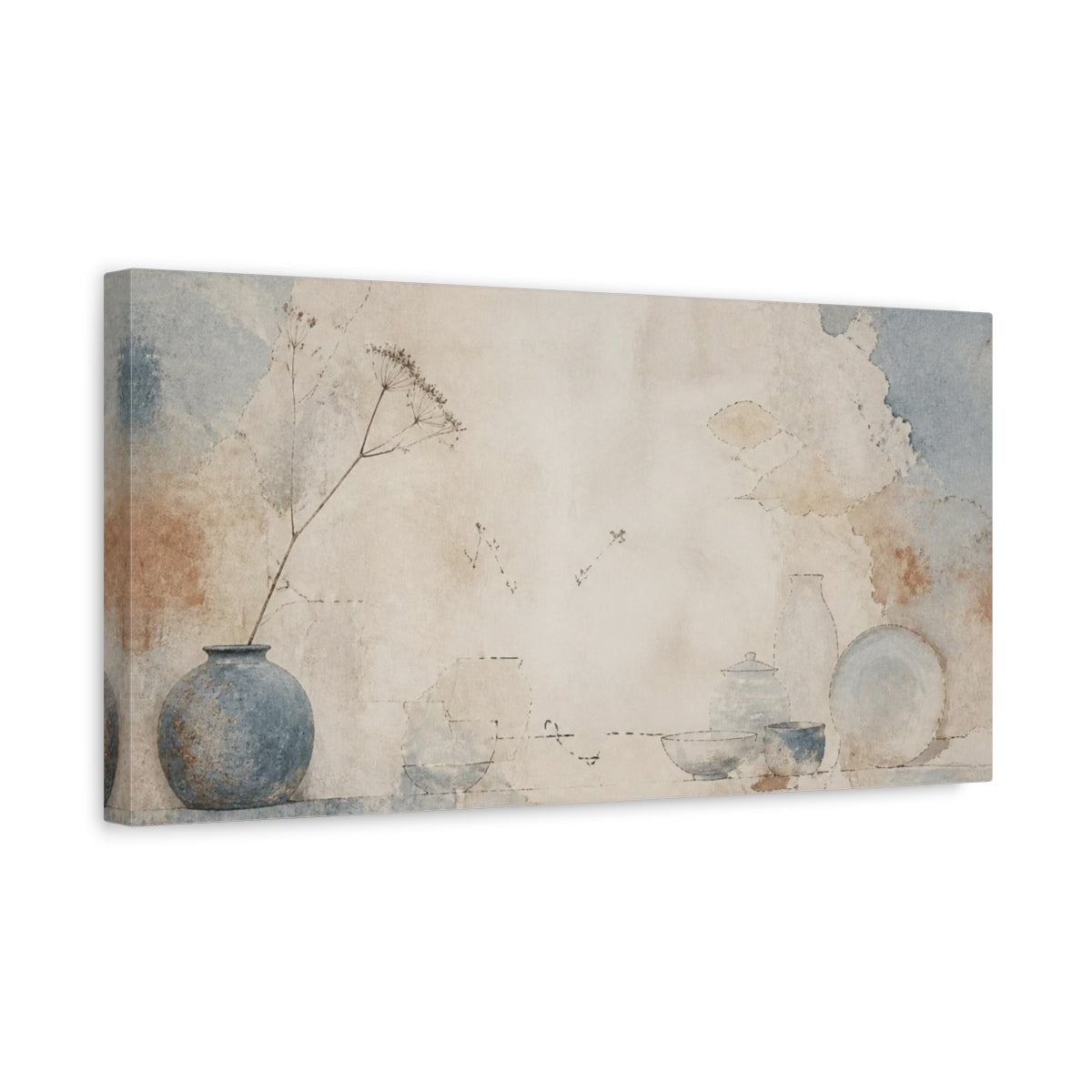 Side Mockup 3. Wabi Sabi Blue Vase shown as canvas print