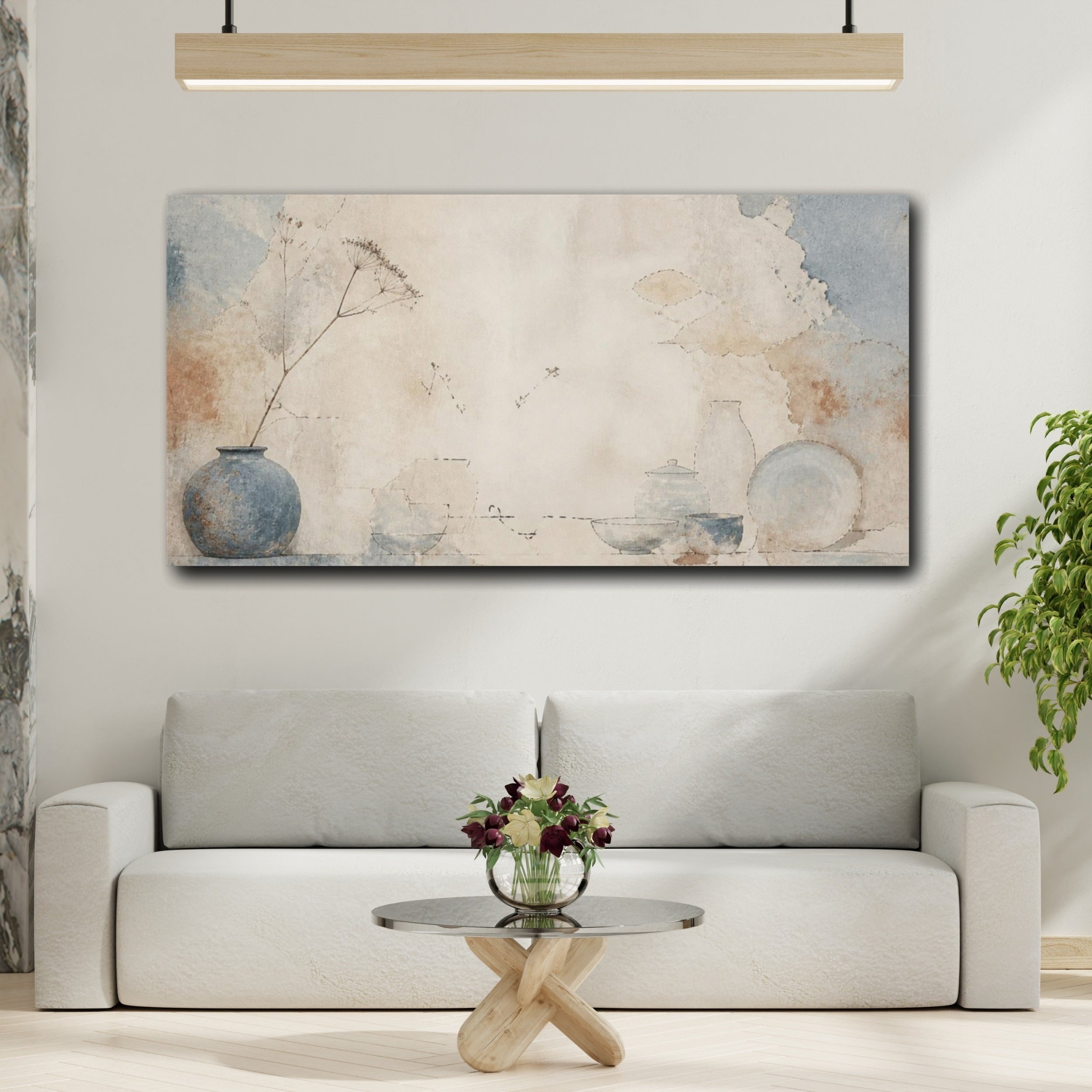 Mockup 2. Wabi Sabi Blue Vase shown as canvas print