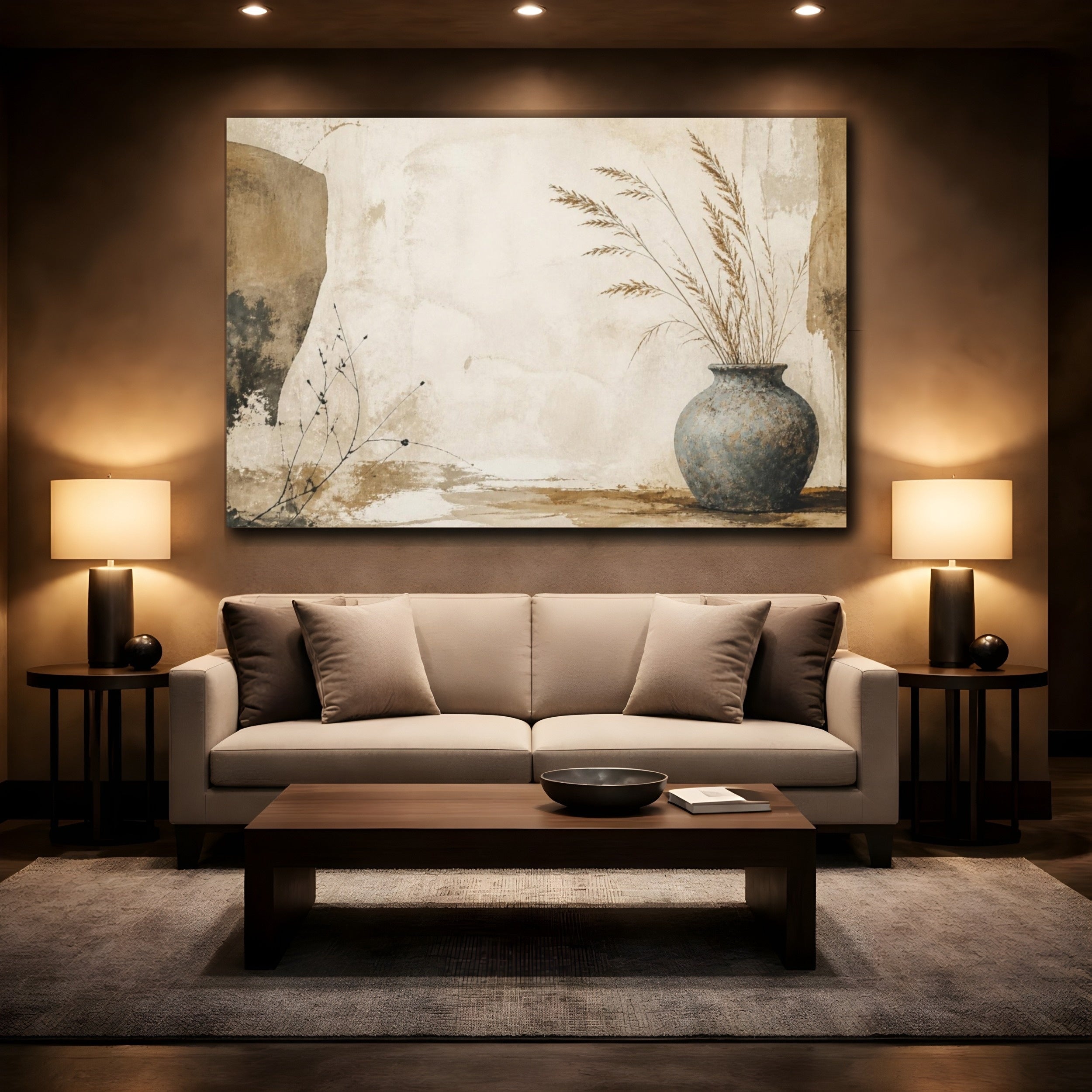 Mockup 2. Wabi Sabi Blue Vase shown as canvas print