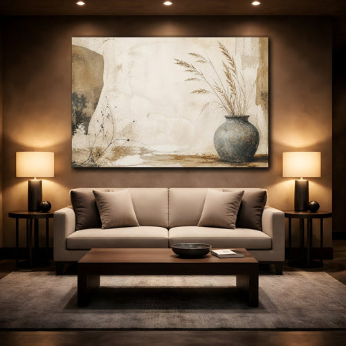Mockup 2. Wabi Sabi Blue Vase shown as canvas print