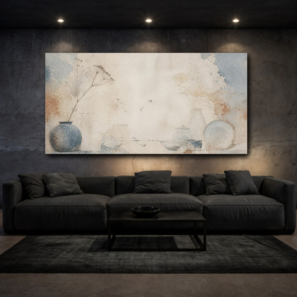 Mockup 3. Wabi Sabi Blue Vase shown as canvas print