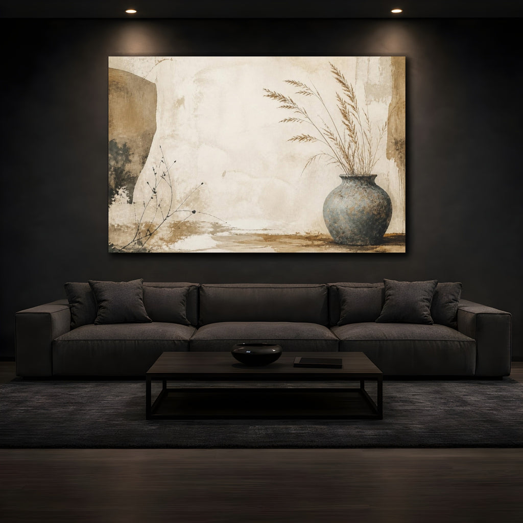 Mockup 3. Wabi Sabi Blue Vase shown as canvas print