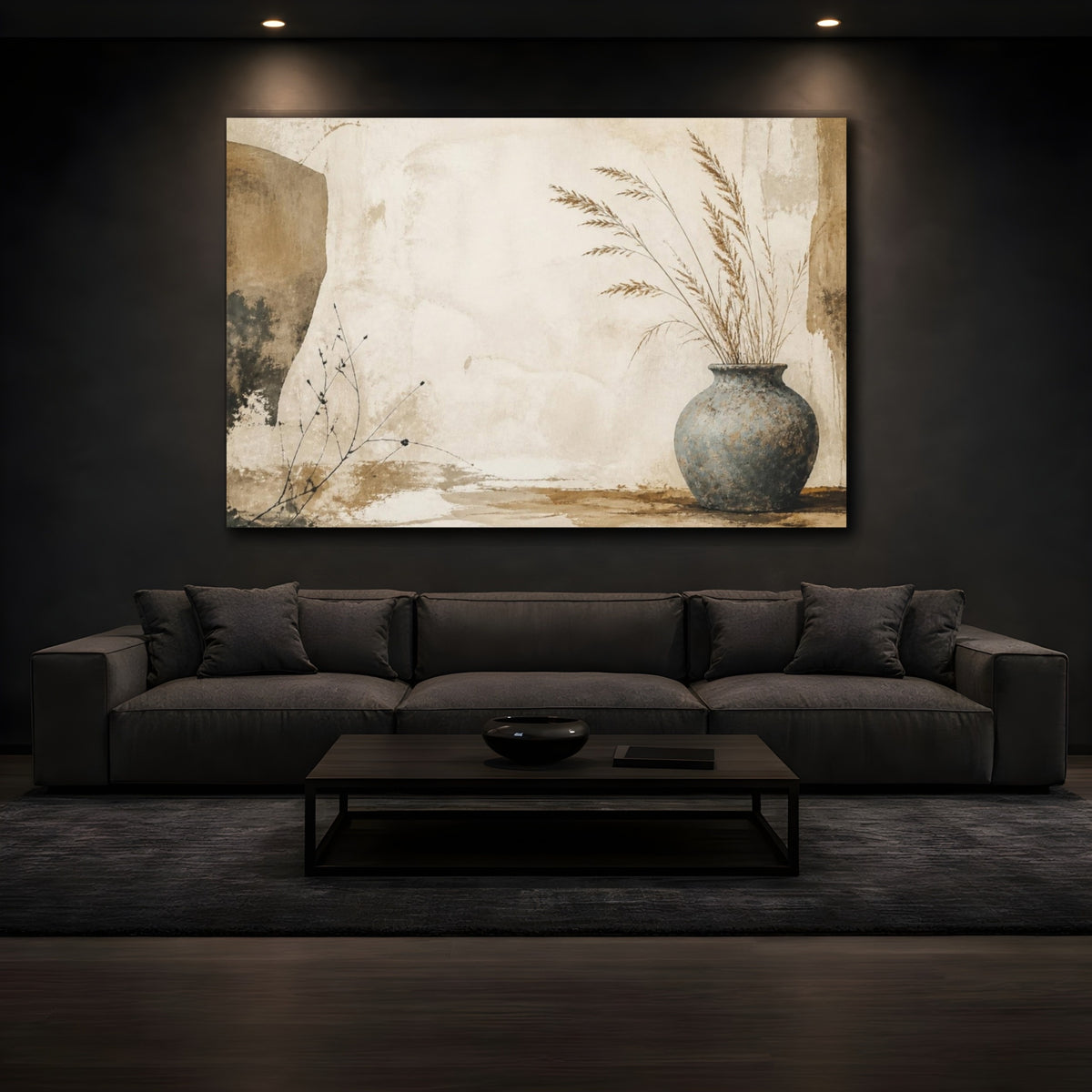 Mockup 3. Wabi Sabi Blue Vase shown as canvas print