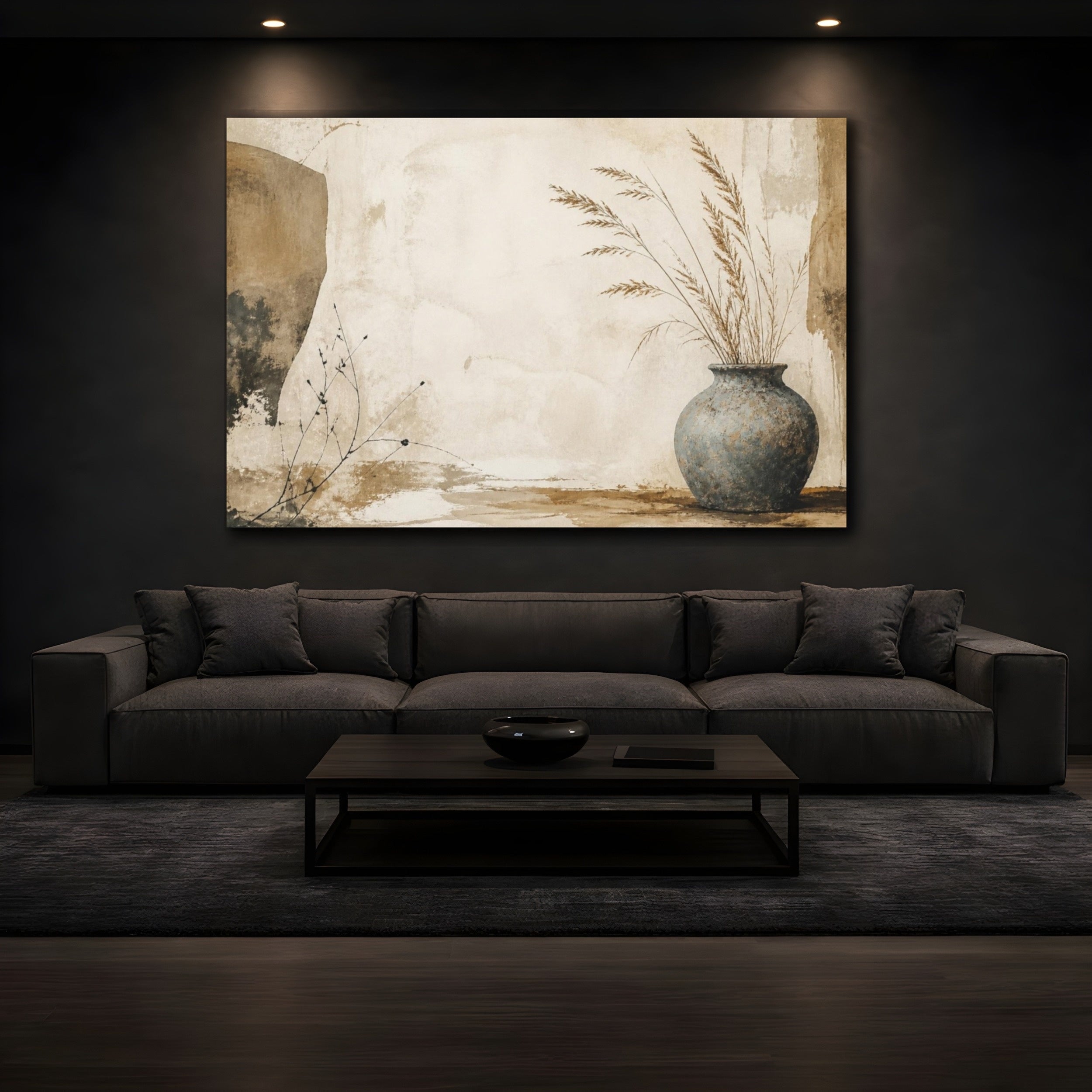 Mockup 3. Wabi Sabi Blue Vase shown as canvas print