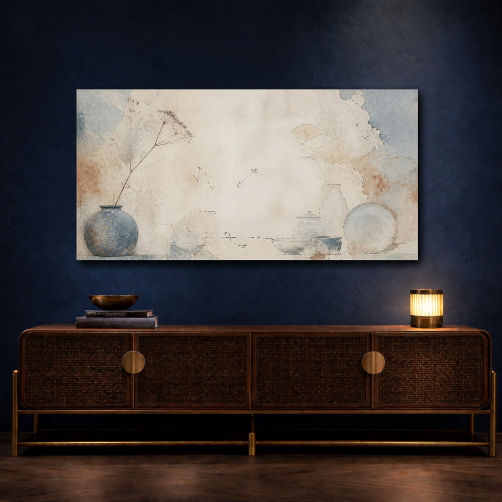 Mockup 4. Wabi Sabi Blue Vase shown as canvas print