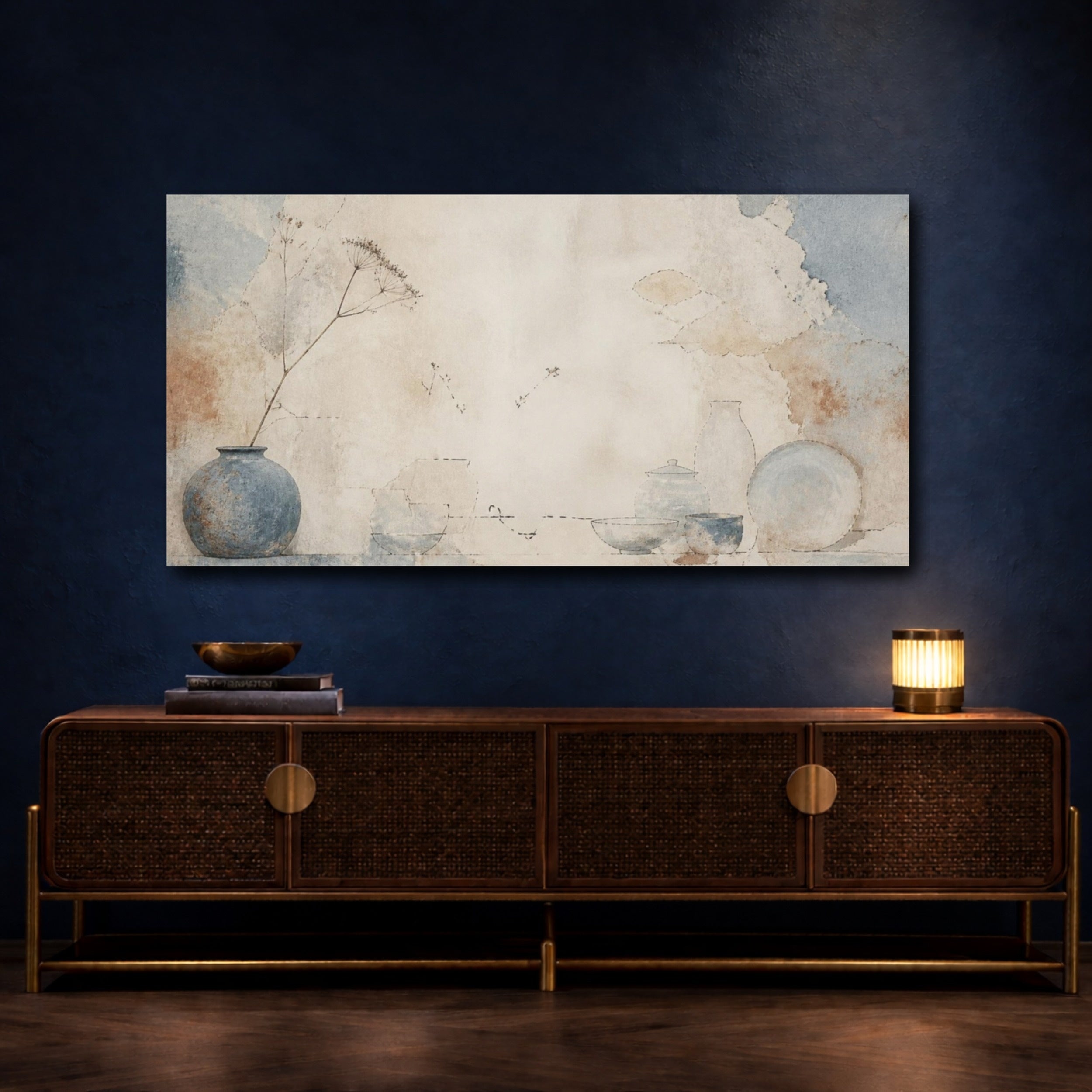Mockup 4. Wabi Sabi Blue Vase shown as canvas print