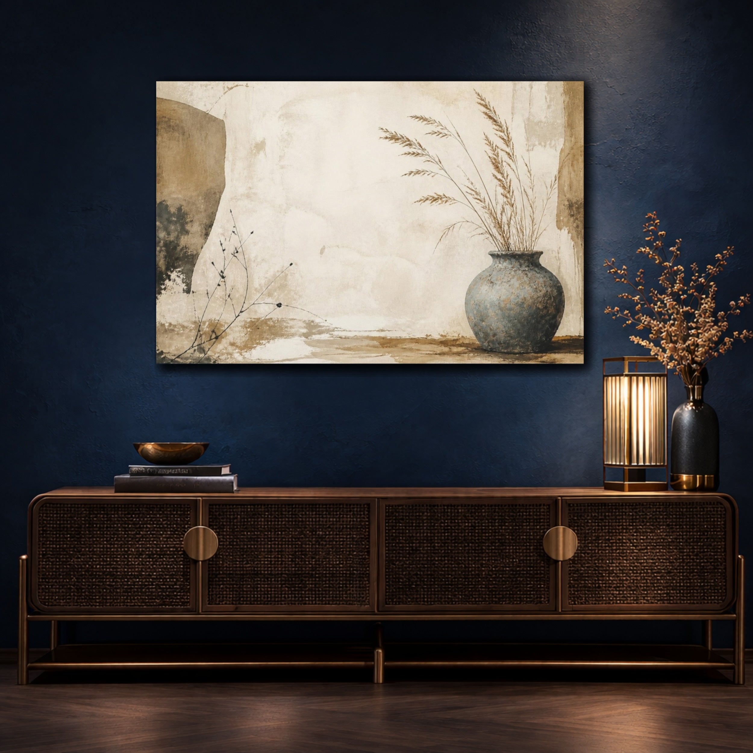 Mockup 4. Wabi Sabi Blue Vase shown as canvas print