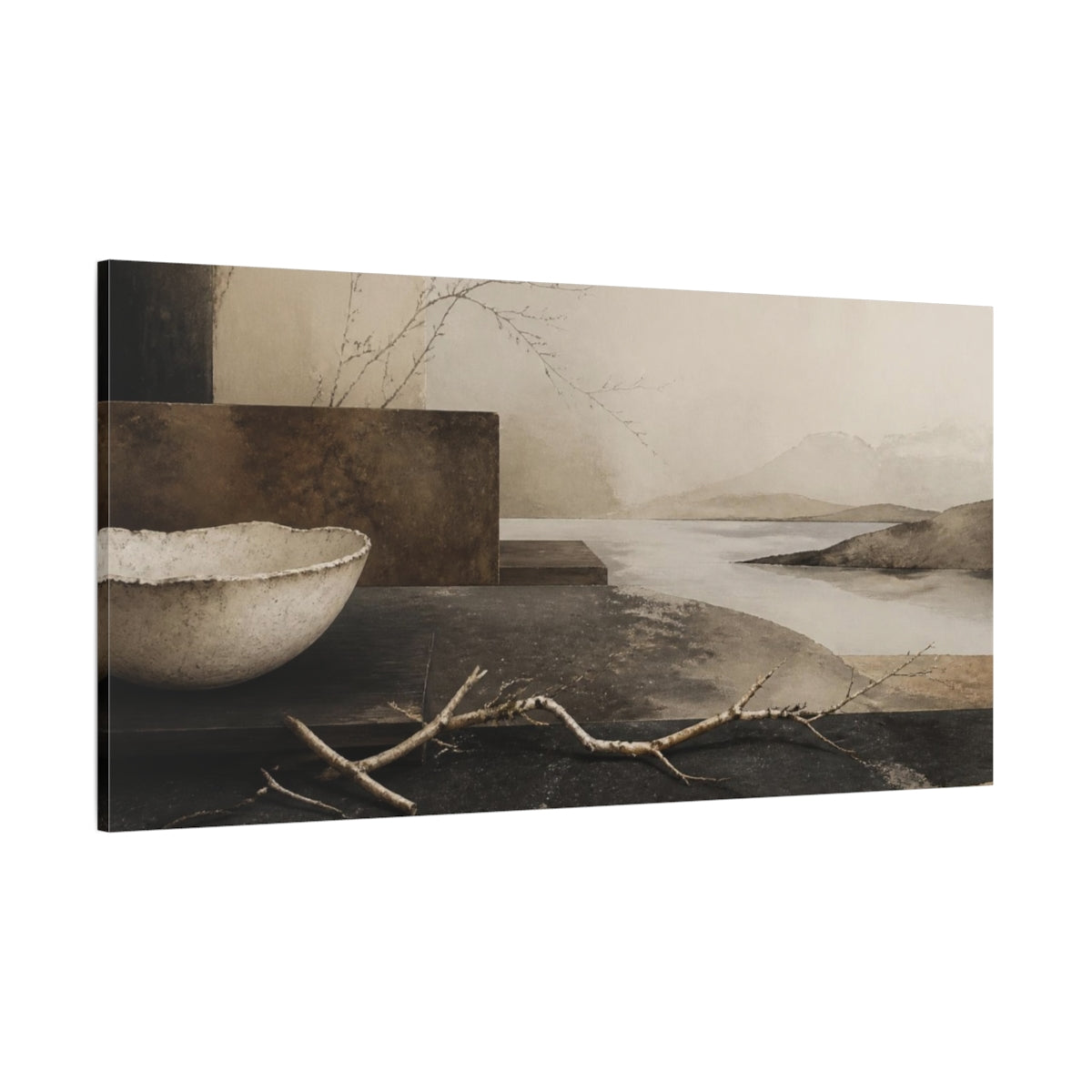 Side Mockup 2. Wabi Sabi Branch Still Life shown as canvas print