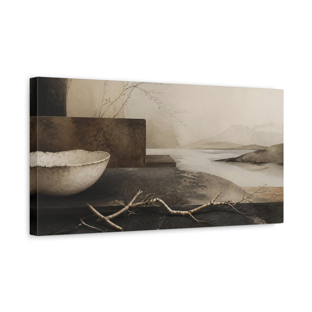 Side Mockup 3. Wabi Sabi Branch Still Life shown as canvas print