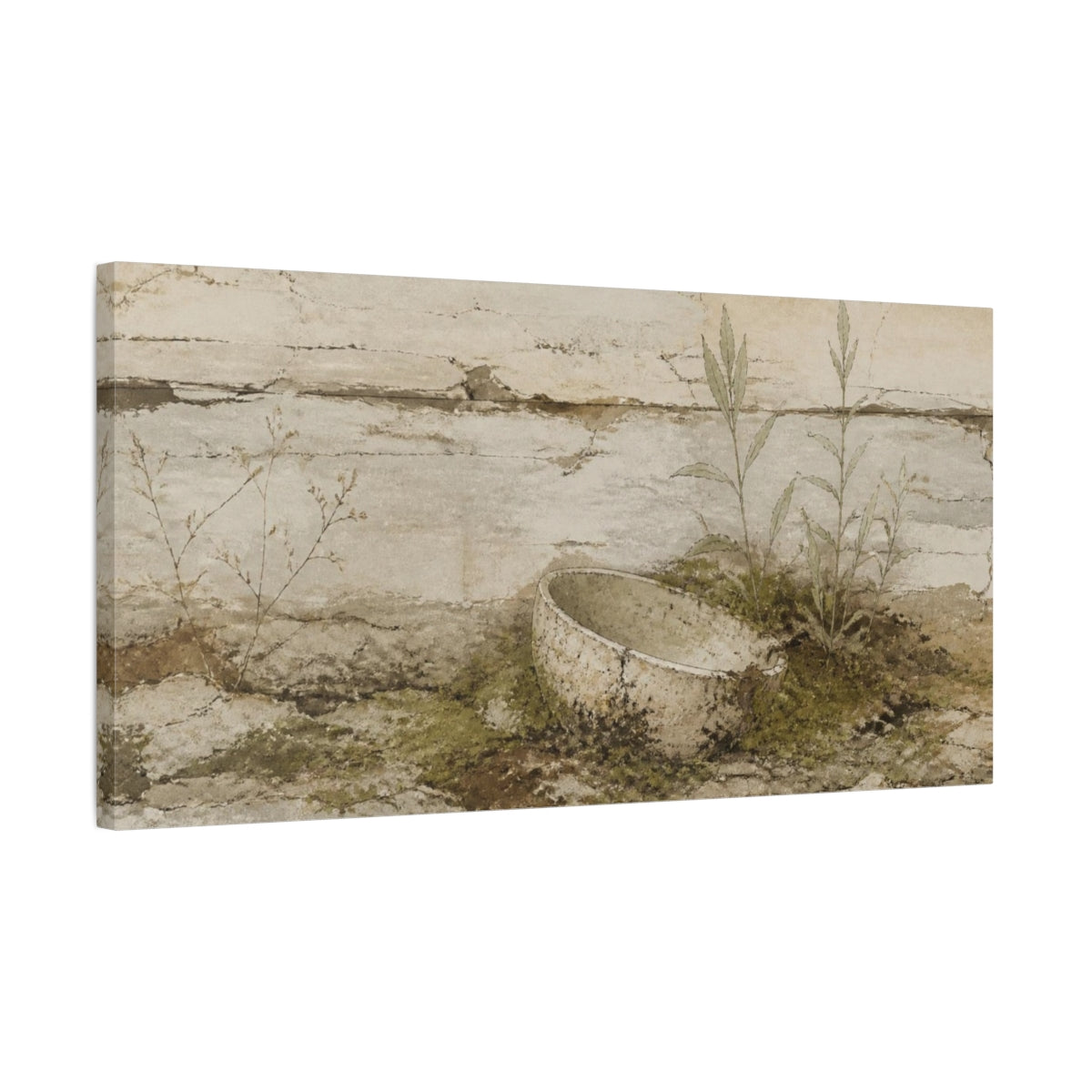 Side Mockup 1. Wabi Sabi Buried Bowl shown as canvas print