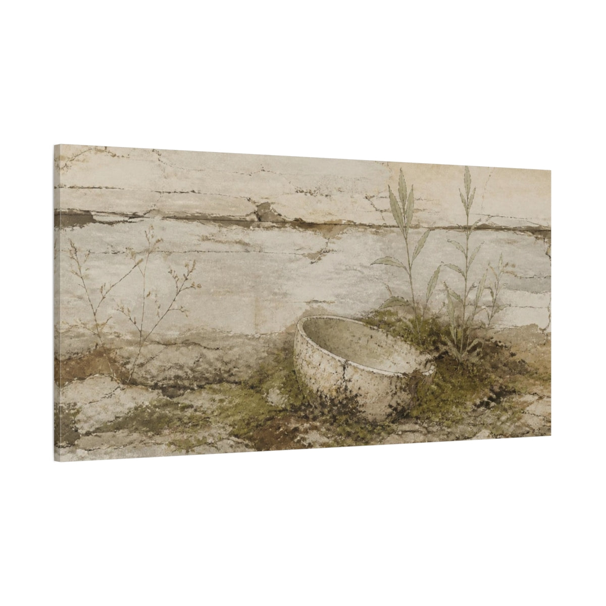 Side Mockup 2. Wabi Sabi Buried Bowl shown as canvas print