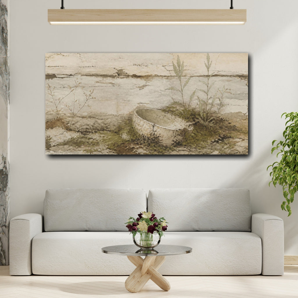 Mockup 2. Wabi Sabi Buried Bowl shown as canvas print