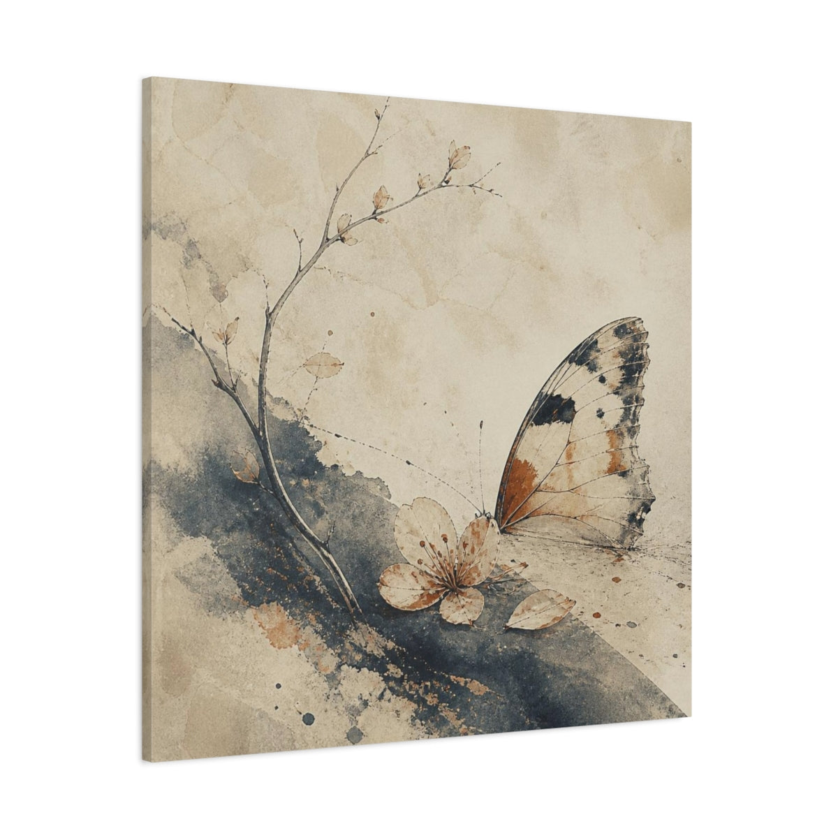 Side Mockup 1. Wabi Sabi Butterfly Blossom shown as canvas print