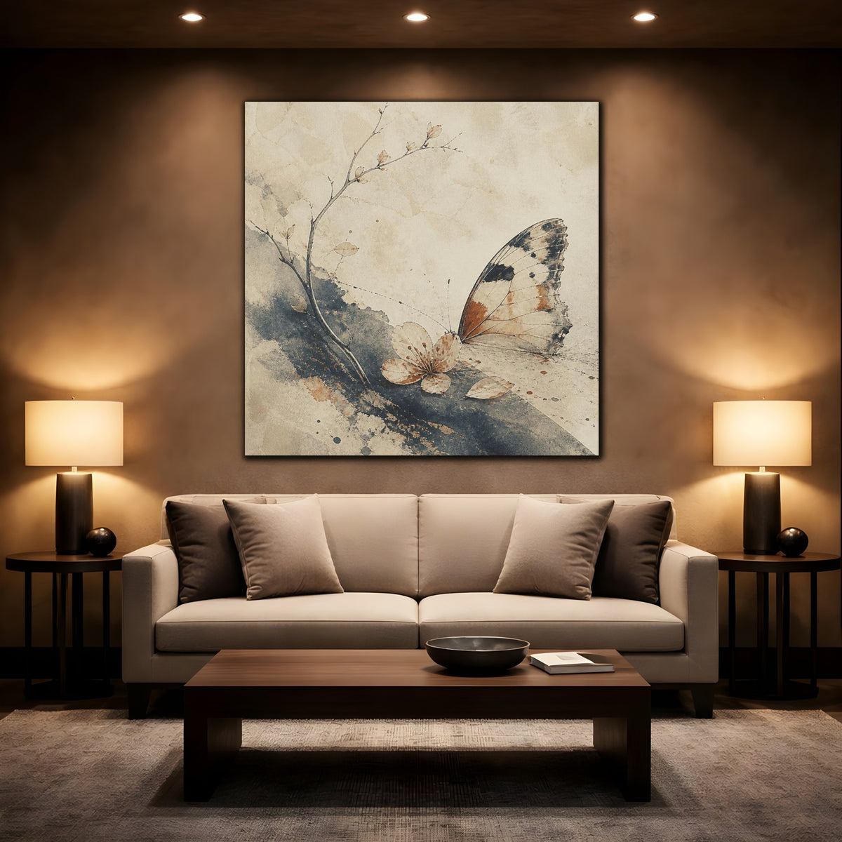 Mockup 2. Wabi Sabi Butterfly Blossom shown as canvas print