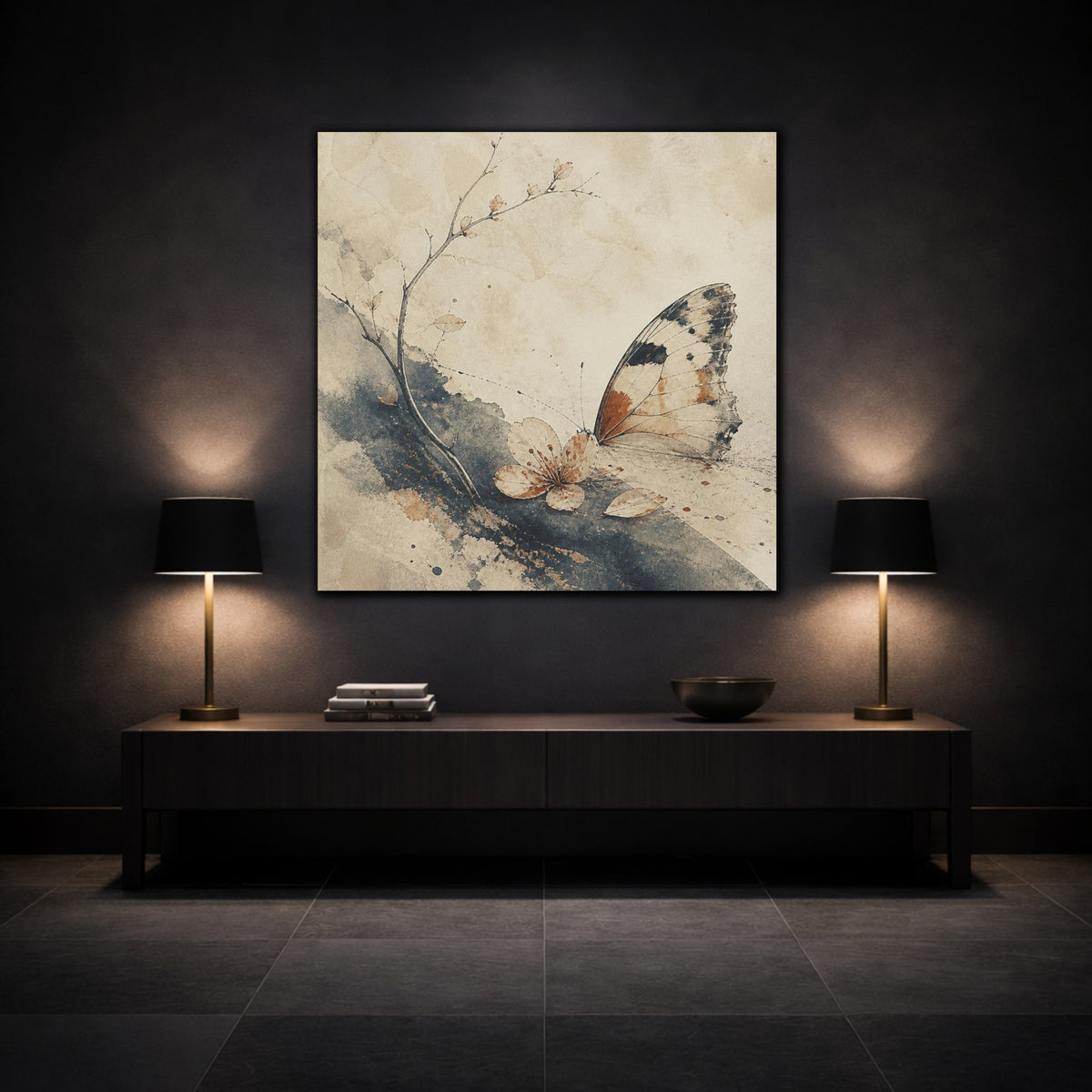Mockup 3. Wabi Sabi Butterfly Blossom shown as canvas print