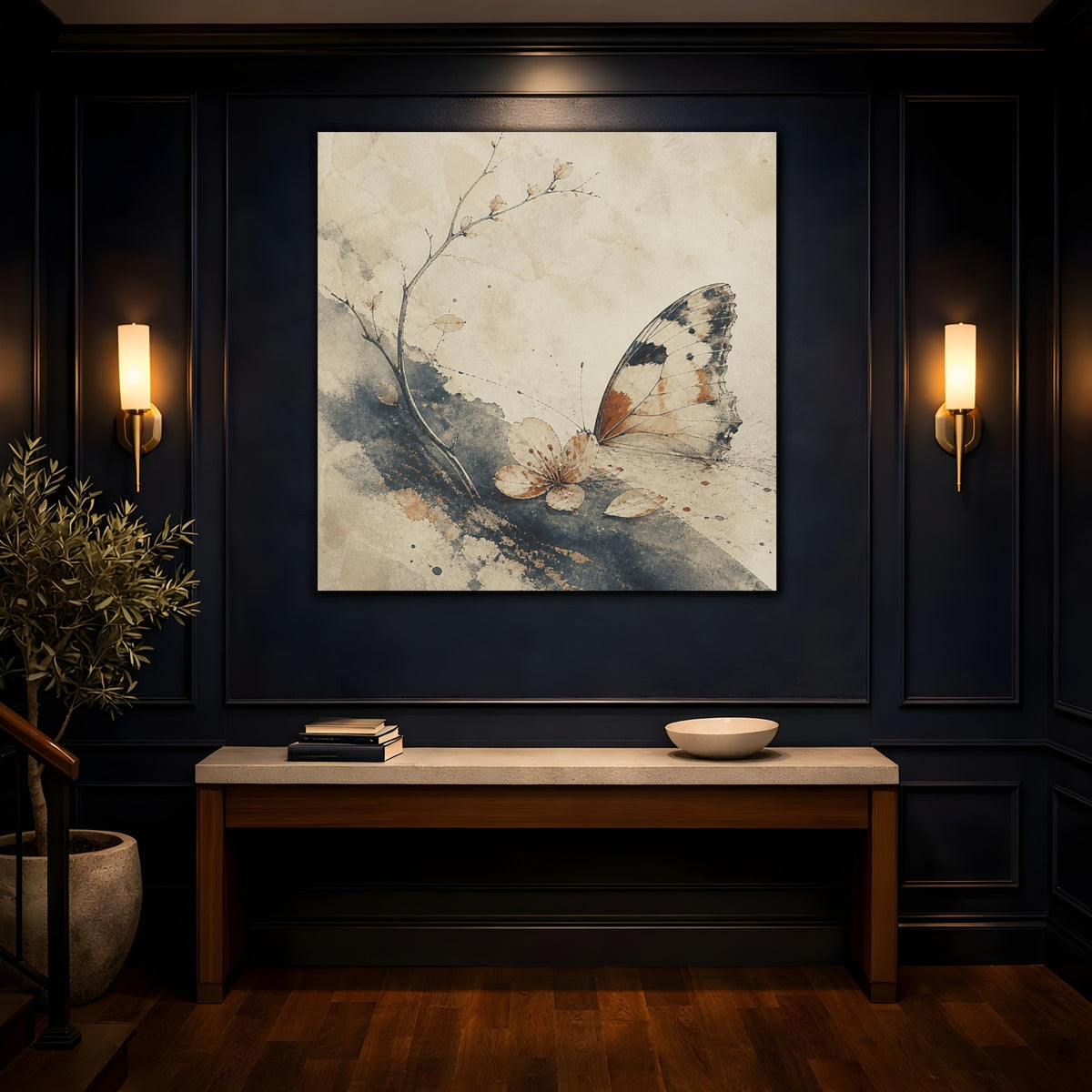 Mockup 4. Wabi Sabi Butterfly Blossom shown as canvas print