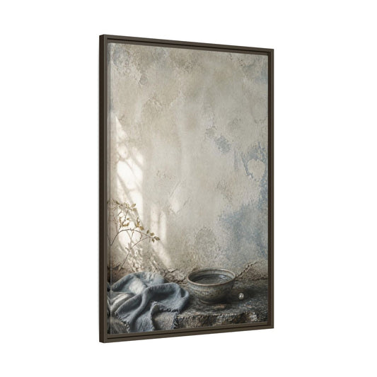 Main Mockup. Wabi Sabi Ceramic Bowl shown as framed canvas print