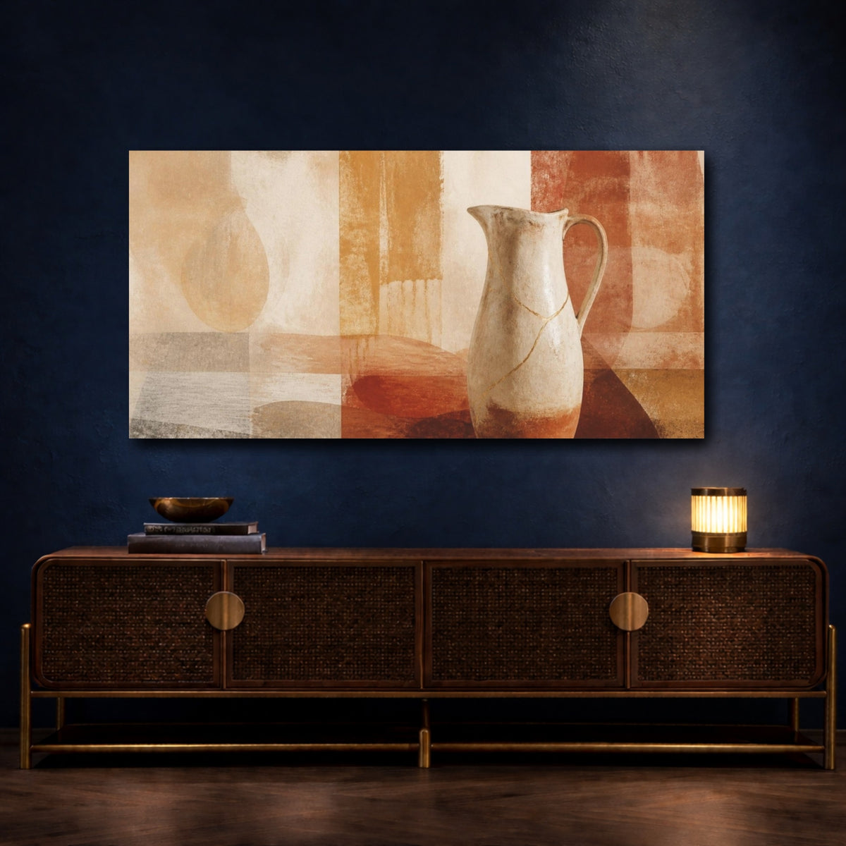 Mockup 4. Wabi Sabi Ceramic Pitcher shown as canvas print