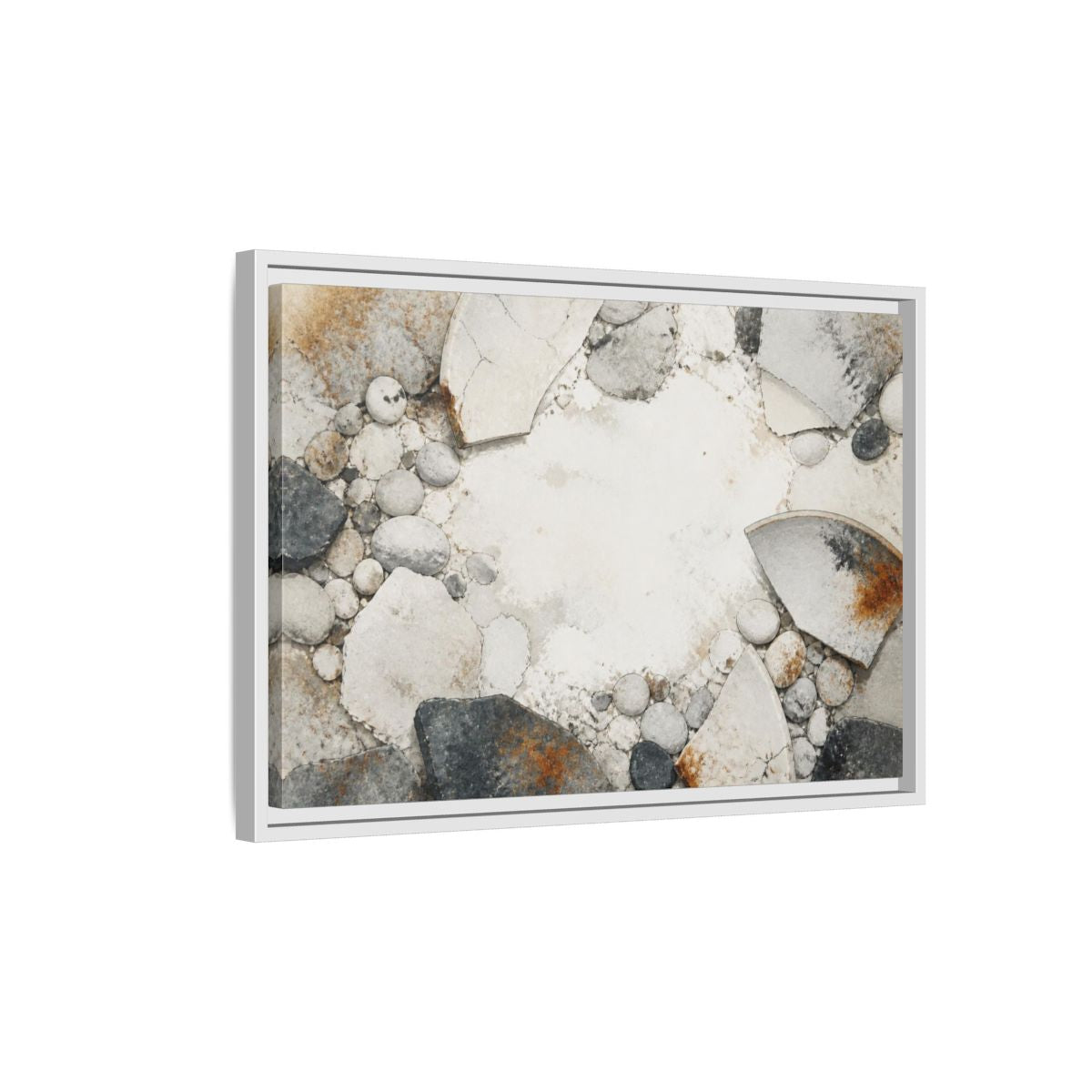 Side Mockup 1. Wabi Sabi Ceramic Shard shown as framed canvas print