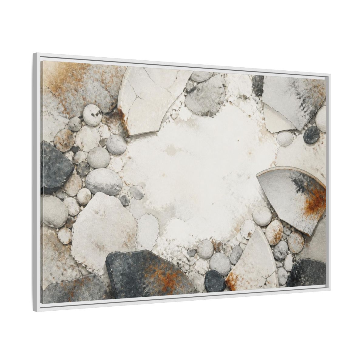 Side Mockup 7. Wabi Sabi Ceramic Shard shown as framed canvas print