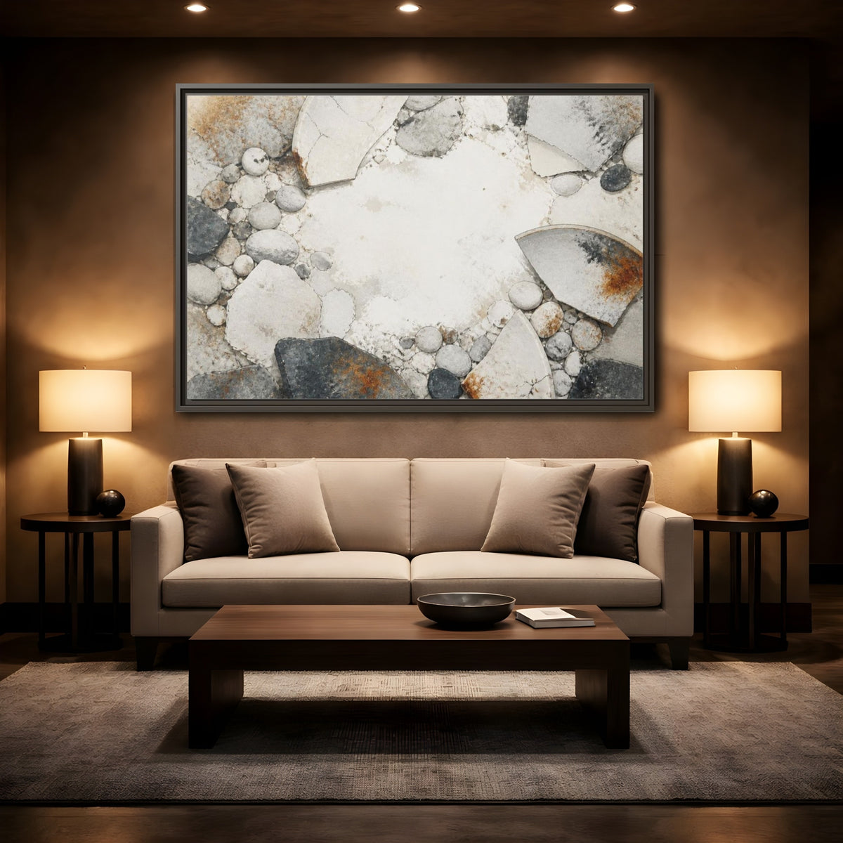 Mockup 2. Wabi Sabi Ceramic Shard shown as framed canvas print