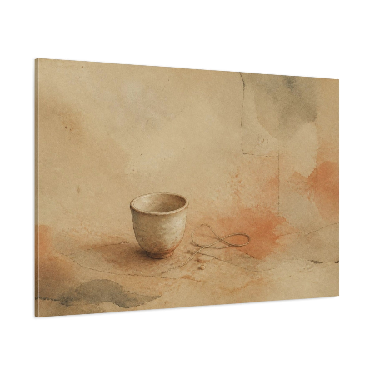 Side Mockup 1. Wabi Sabi Clay Cup shown as canvas print
