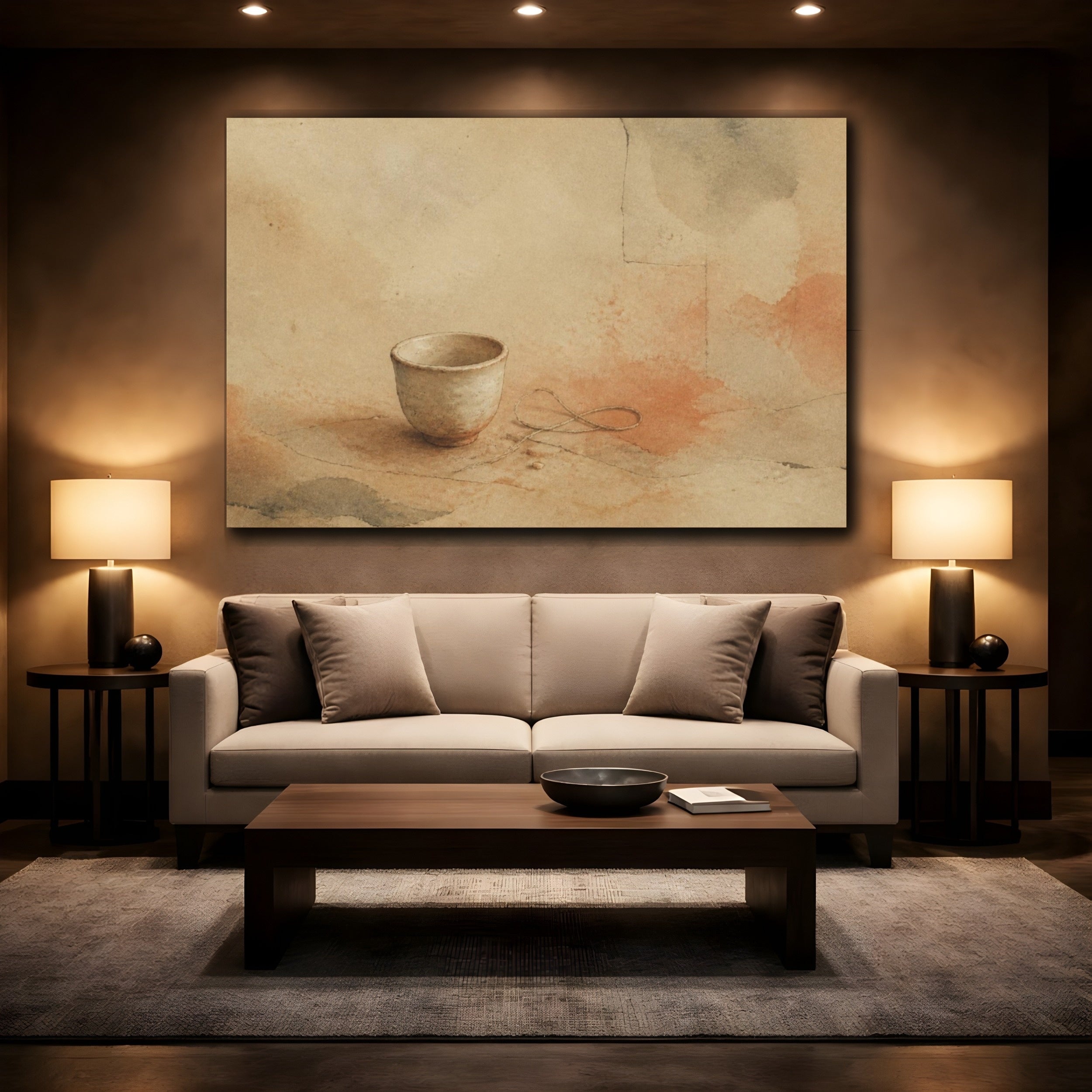 Mockup 2. Wabi Sabi Clay Cup shown as canvas print