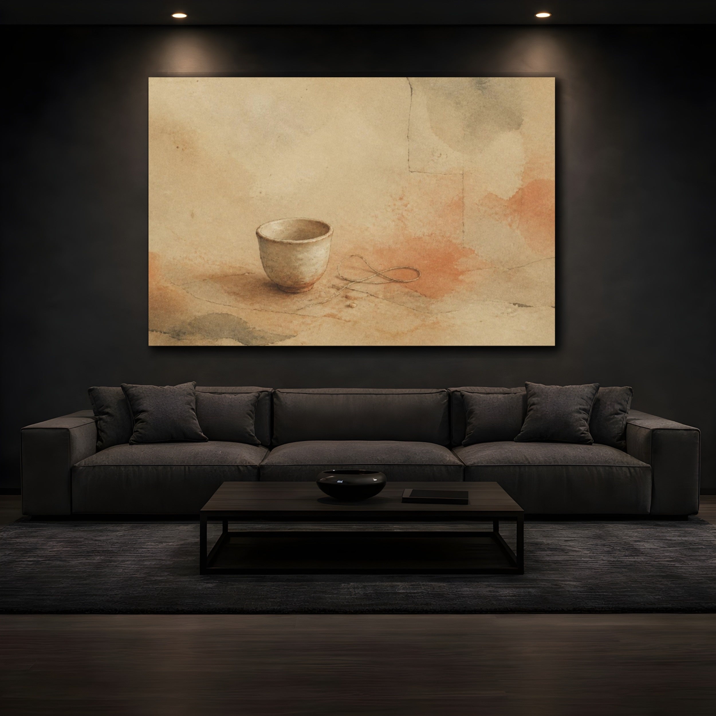 Mockup 3. Wabi Sabi Clay Cup shown as canvas print